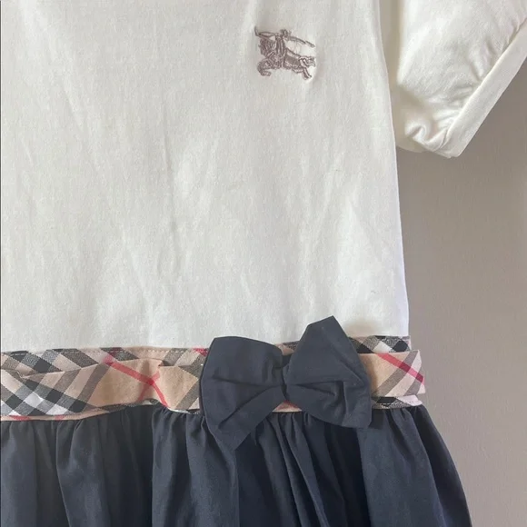 Burberry White and Navy Kids Dress with Plaid Detail